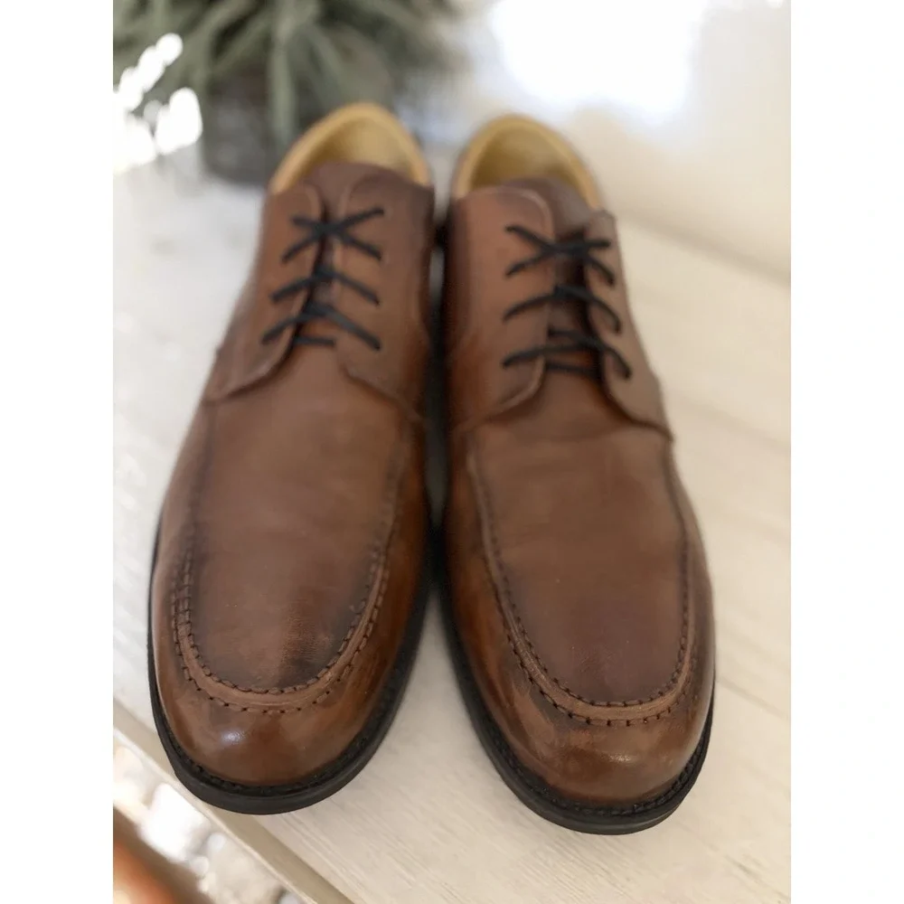 Chaps Leather Oxford Dress Shoes Mens Sz 13 Gel Heel Pad Loafers Brown Lace Up